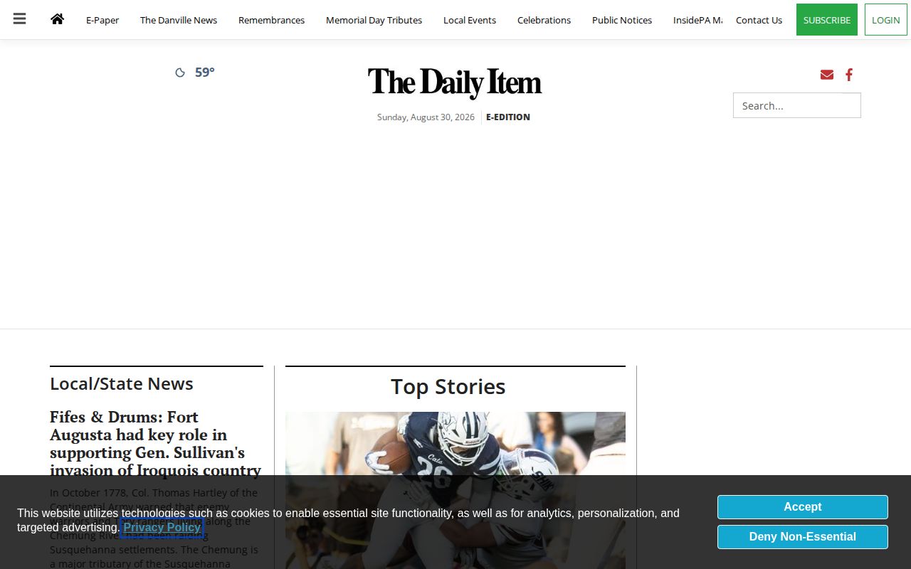 Northumberland County arrest-record news source, The Daily Item home page