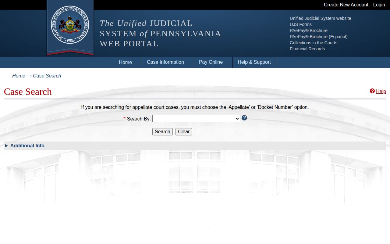 Northumberland County public court record lookup in Pennsylvania UJS Case Search